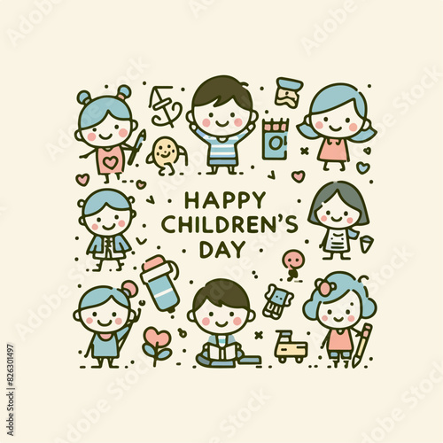 Happy children s day background poster with happy kids vector illustration
