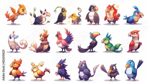 Cartoon illustration of funny animals, birds, and reptiles from around the world. World fauna. © Mark