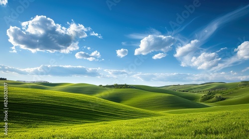Rolling green hills under a bright blue sky  © Pro