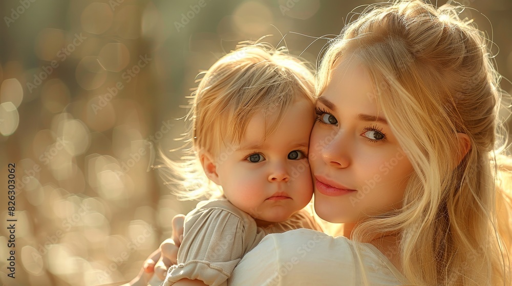 young blonde woman holds baby in her arms, International Childrens Day young blonde woman holds baby in her arms, International Childrens Day
