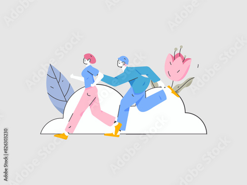 People exercising healthy running vector internet operation illustration

