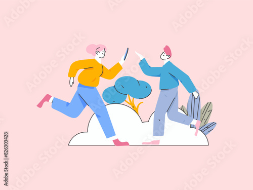 People exercising healthy running vector internet operation illustration
