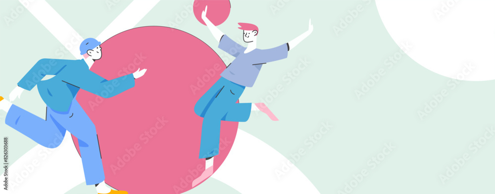 Fototapeta premium People exercising healthy running vector internet operation illustration 