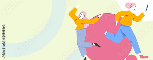 People exercising healthy running vector internet operation illustration
