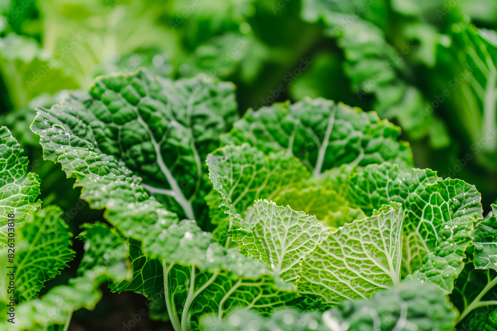 Close-up of green leaves of chinese cabbage in a garden Close-up of green leaves of chinese cabbage in a garden