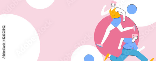 People exercising healthy running vector internet operation illustration
