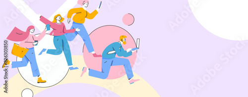 People exercising healthy running vector internet operation illustration
