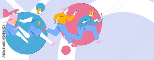 People exercising healthy running vector internet operation illustration
