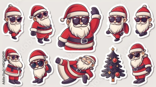 Santa Claus / Christmas - Set of hipster Santa Claus stickers, illustrated in modern style, isolated on transparent background (Generate AI). photo
