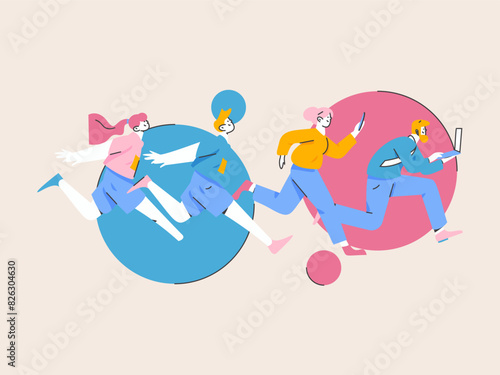 People exercising healthy running vector internet operation illustration
