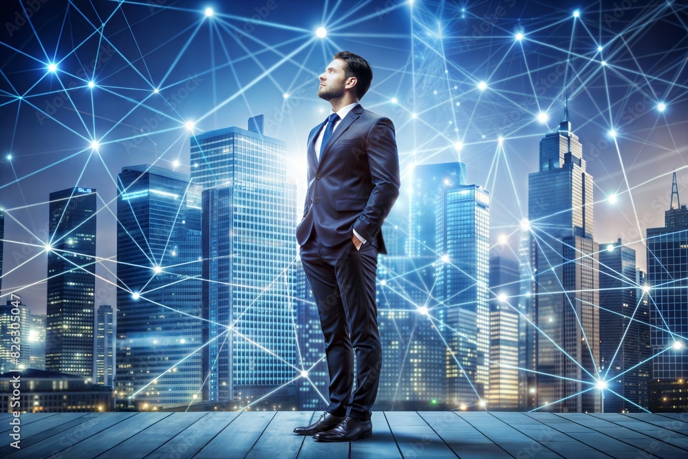 Obraz premium businessman in front of the digital interface