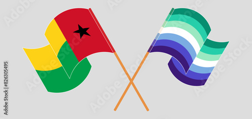 Crossed and waving flags of Guinea-Bissau and gay men pride photo