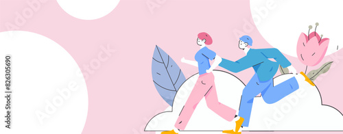 People exercising healthy running vector internet operation illustration
