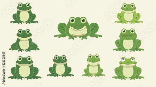 Flat illustration of cartoon green frogs in flat design. Modern illustration. EPS 10.