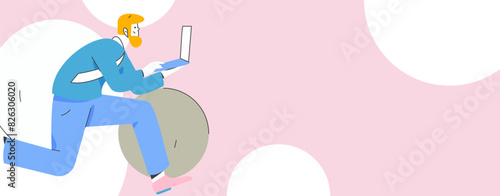 People exercising healthy running vector internet operation illustration
