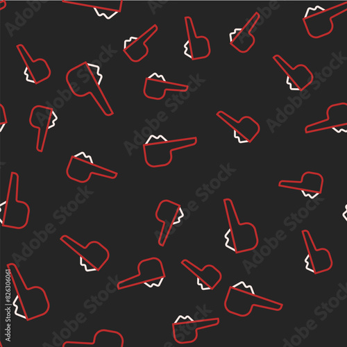Line Sports nutrition bodybuilding proteine power drink and food icon isolated seamless pattern on black background. Vector