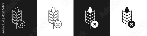 Set Gluten free grain icon isolated on black and white background. No wheat sign. Food intolerance symbols. Vector