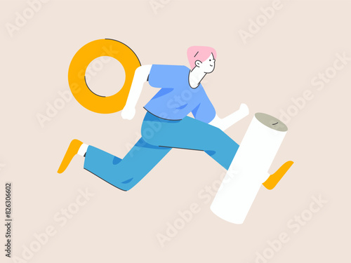 People exercising healthy running vector internet operation illustration

