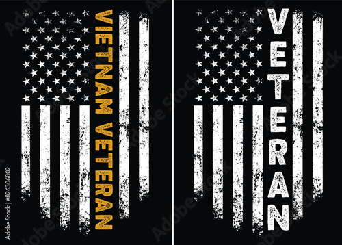 Vietnam Veteran With American Flag T Shirt Design