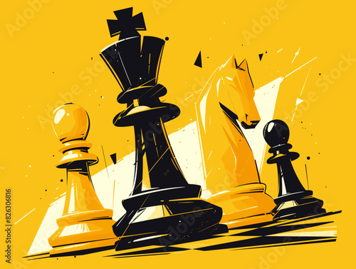 Chess pieces on a yellow background