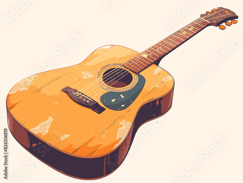 Old acoustic guitar on a white background