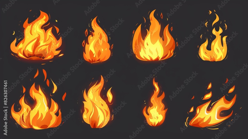 Modern cartoon set of blaze of bonfire, torch or candle. Animation sprite sheet with flame burn. Modern cartoon set of blaze of bonfire, torch or candle. Animation sprite sheet with flame burn.