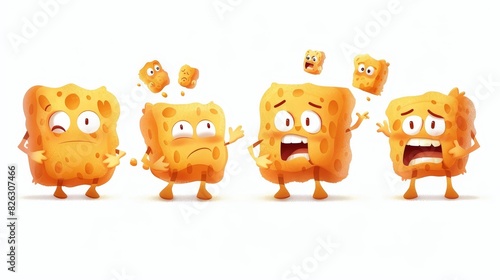 Chicken nuggets. Cartoon illustration of a fast food item, with different facial expressions