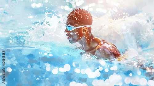 A man wearing goggles swimming in a pool