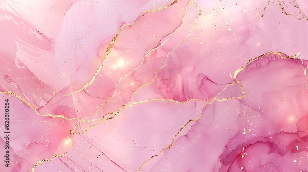 Abstract pink liquid marble texture with golden veins. Abstract pink liquid marble texture with golden veins.