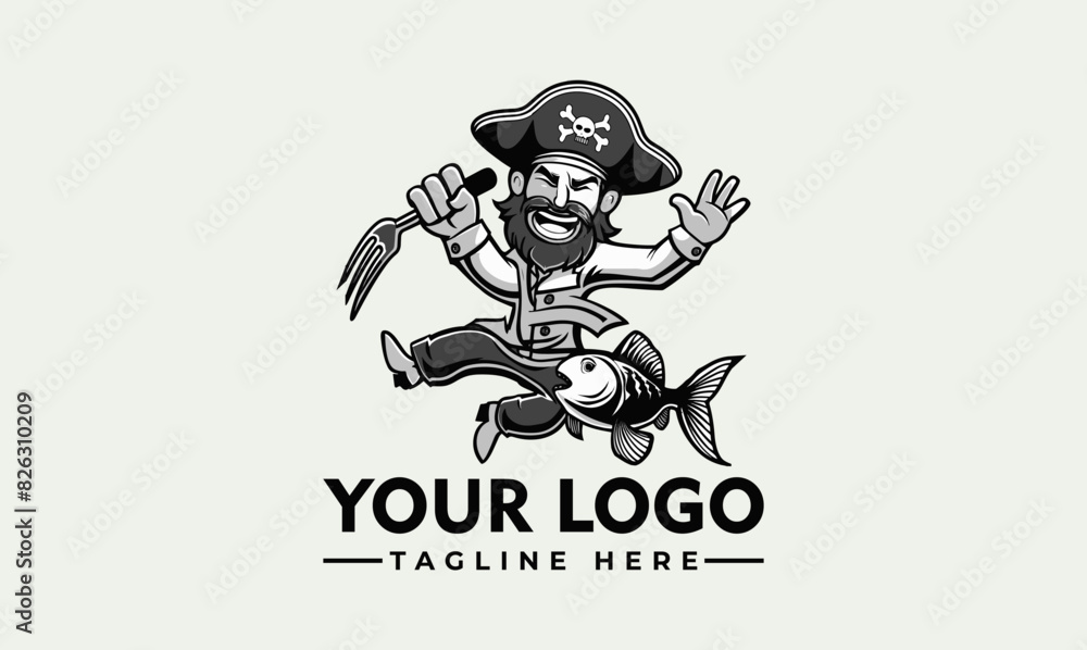  Pirate Logo Jumping and Attacking Fish Symbol of Nautical Fun and Culinary Delights Playful and Eye-Catching Design