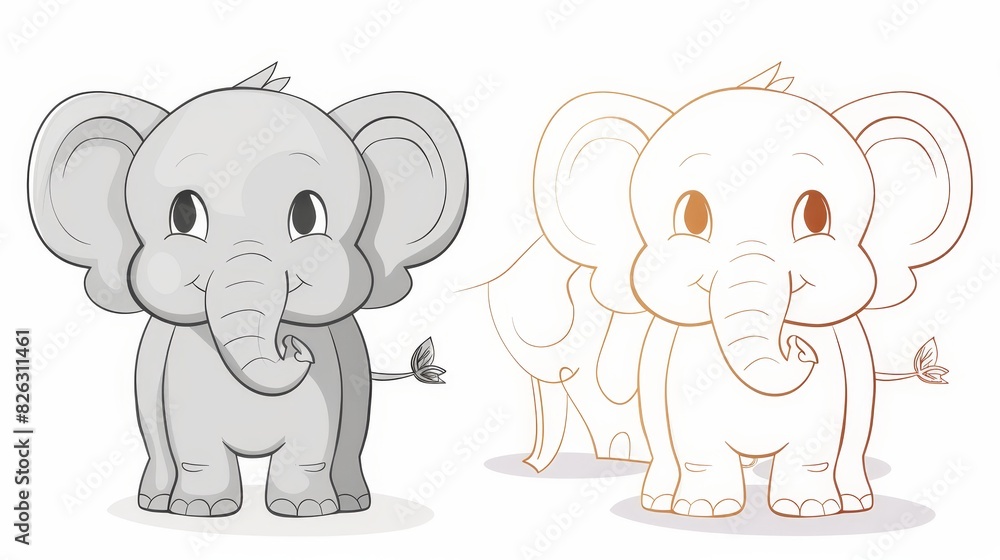 Elephant sketch on white background with line art.