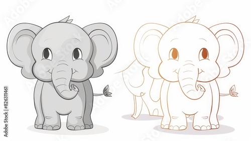 Elephant sketch on white background with line art.