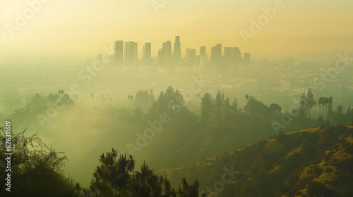 Southern California Smog and Haze Obscuring Downtown Los Angeles View from Griffith Park photo