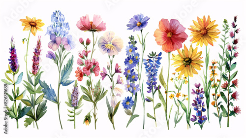 Fototapeta Naklejka Na Ścianę i Meble -  Watercolor drawing of a floral collection featuring pink peonies and botanical elements, isolated on white background