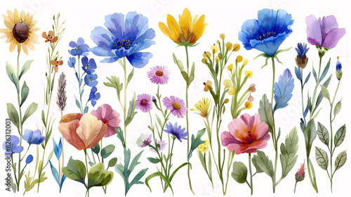 Watercolor drawing of a floral collection featuring pink peonies and botanical elements, isolated on white background