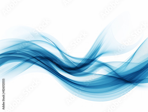 Abstract blue waves flowing across the image on a white background, exemplifying fluidity and movement. Generative AI