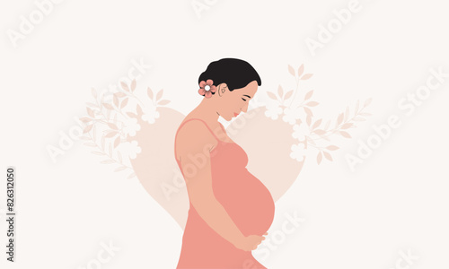 Bangla
pregnant woman holds her belly. Active well fitted pregnant female character. concept of pregnancy, family, parenthood. Card for design, future mom hugging belly with arms. Vector illustration.