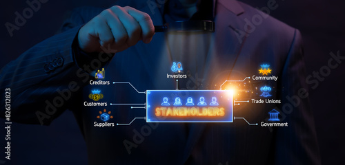 Wallpaper Mural Stakeholders concept for business finance stakeholder investment management. Different stakeholders contact collaboration for company organization. Businessman showing stakeholders icon. Torontodigital.ca