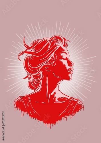 Фотография Stylized profile of a woman in a monochromatic red palette