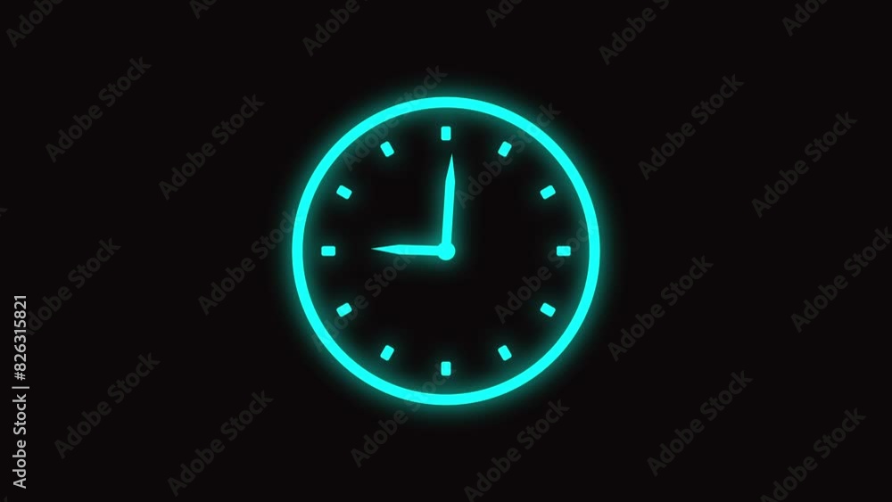 Round clock with rotating animated arrows. Animation on black Round clock with rotating animated arrows. Animation on black