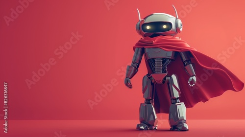 A 2D illustration of a robot dressed in a red superhero cape symbolizes the progress of RPA technology displayed in isolation to highlight its significance.