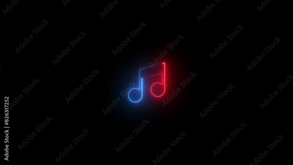 Neon blue and purple color effect music sign. neon line Music note, neon line music sign animation on the black background. Neon blue and purple color effect music sign. neon line Music note, neon line music sign animation on the black background.