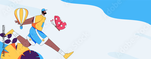 People exercising healthy running vector internet operation illustration
