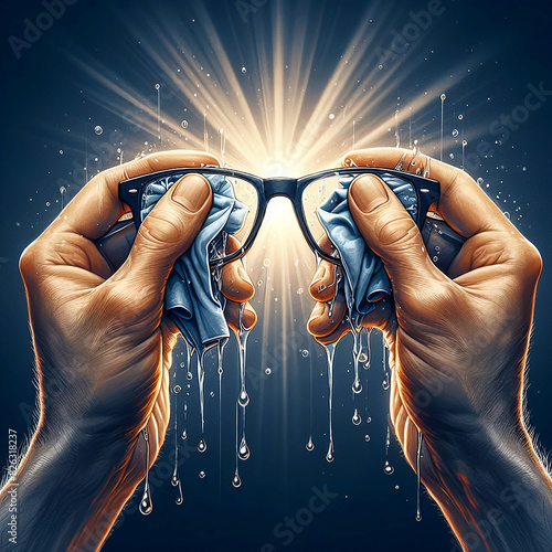Die symbolische Reinigung der Brille öffnet den Blick in das erleuchtende Licht photo