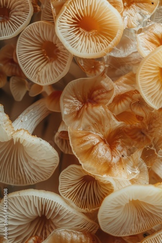 A detailed view of a cluster of mushrooms, suitable for nature and food related projects