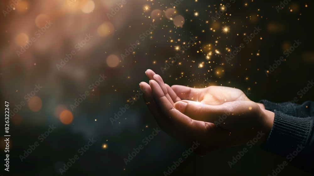 Praying hands with faith in religion and belief in God on blessing background. Power of hope or love and devotion. Praying hands with faith in religion and belief in God on blessing background. Power of hope or love and devotion.