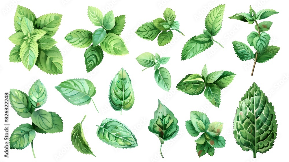 Mint leaves in various shapes and sizes isolated on a white background, showcasing their natural beauty against a pure white backdrop.
Mint leaves in various shapes and sizes isolated on a white background, showcasing their natural beauty against a pure white backdrop.