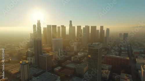 Downtown Los Angeles Skyscrapers on Sunny Day  Aerial View
