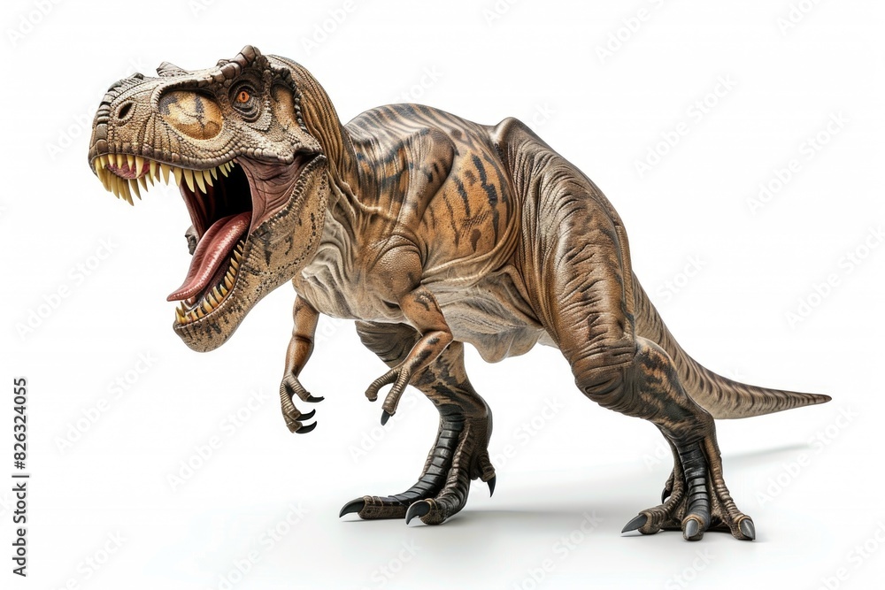 Naklejka premium Close up of a toy dinosaur with its mouth open. Suitable for educational materials