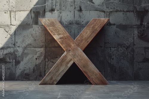 A simple image of a wooden letter X on a concrete floor. Suitable for various design projects photo